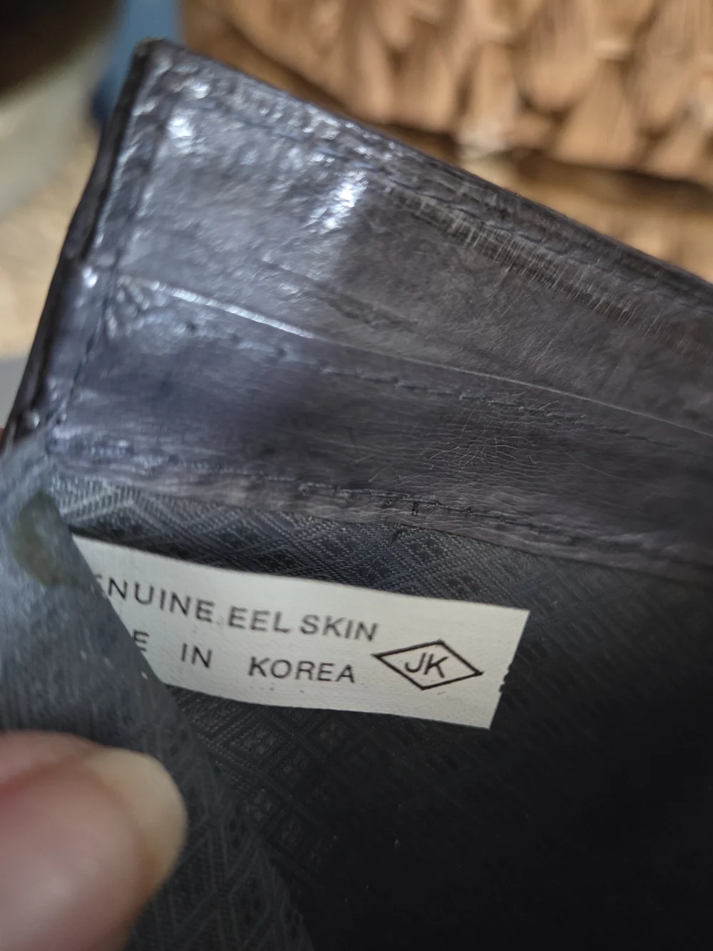 Vintage Genuine Eel Skin Leather Wallet Clutch Gray Korea Gold Frame